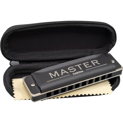 Cascha Master Edition Blues Harmonica in C - 10 Hole, Phosphor Bronze Reed Plates, Black Finish, Includes Soft Case & Cleaning Cloth