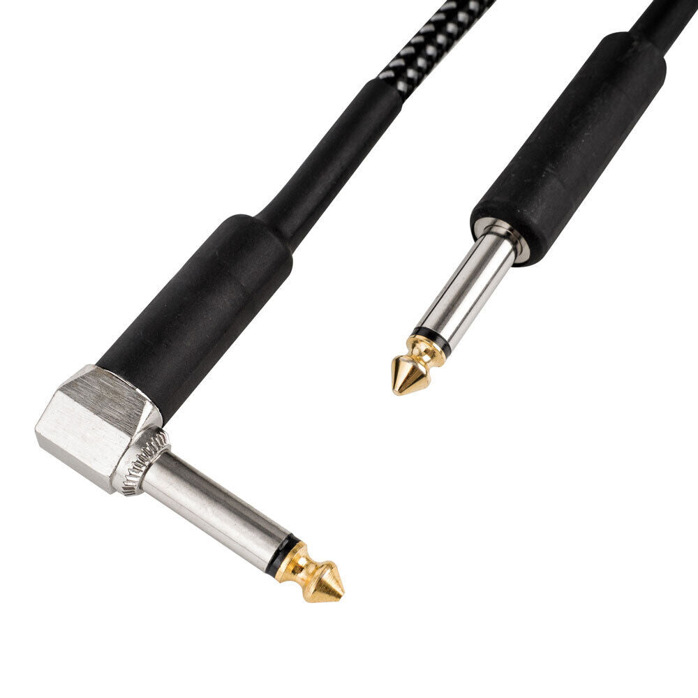Cascha 20ft Instrument Cable with 1/4" Straight & Right-Angled Plug, Black Tweed, Gold-Plated Tip, Shielded Copper, Durable & Flexible — view 3
