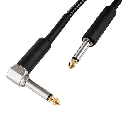 Cascha 20ft Instrument Cable with 1/4" Straight & Right-Angled Plug, Black Tweed, Gold-Plated Tip, Shielded Copper, Durable & Flexible — view 3