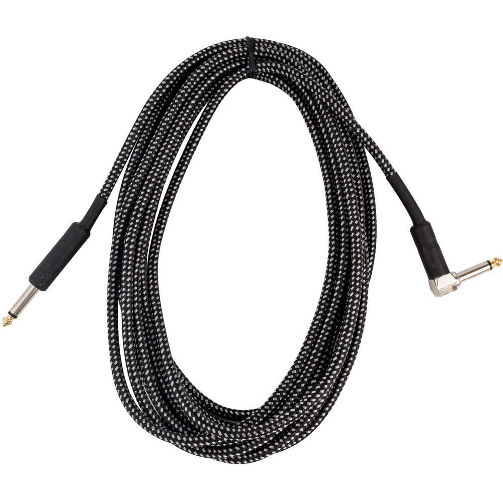 Cascha 20ft Instrument Cable with 1/4" Straight & Right-Angled Plug, Black Tweed, Gold-Plated Tip, Shielded Copper, Durable & Flexible — view 2