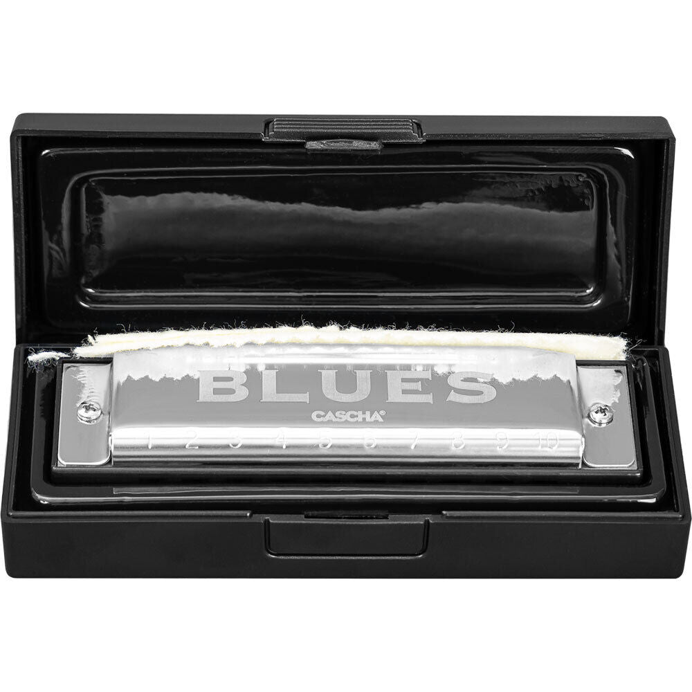 Cascha Blues Harp Harmonica in Key of F with Brass Reed Plates, Case & Cleaning Cloth