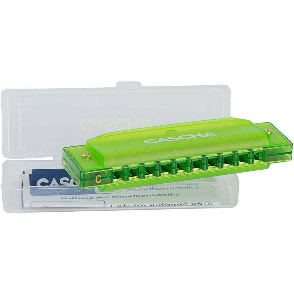Cascha Fun Series 10-Hole Diatonic Harmonica in C-Major - Transparent Green with Hard Case — view 2