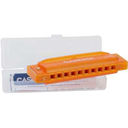 Cascha Fun Series 10-Hole Diatonic Harmonica in C-Major with Transparent Orange Design and Hard Case — view 2