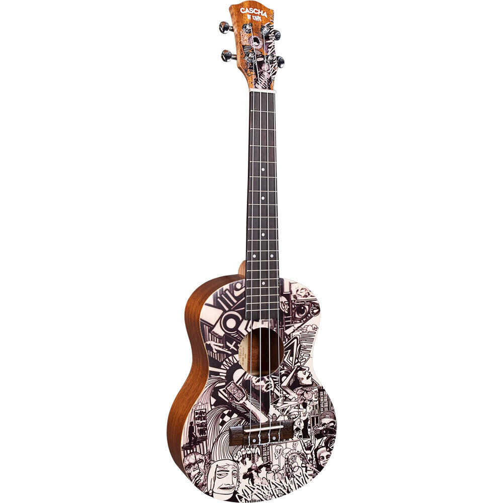 Cascha Art Series Sketch Tenor Ukulele with Solid Spruce Top, Mahogany Body, Rosewood Fingerboard, Aquila Strings, Carry Bag, and Picks — view 3