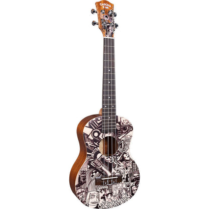 Cascha Art Series Sketch Tenor Ukulele with Solid Spruce Top, Mahogany Body, Rosewood Fingerboard, Aquila Strings, Carry Bag, and Picks — view 3