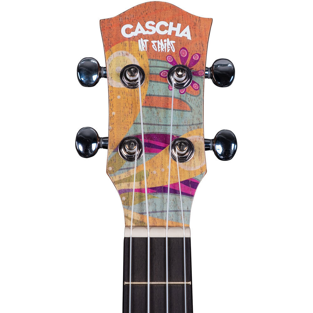 Cascha Art Series Tenor Ukulele - Flowers Design, Solid Spruce Top, Mahogany Body, Rosewood Fingerboard, Includes Carry Bag & Picks — view 6