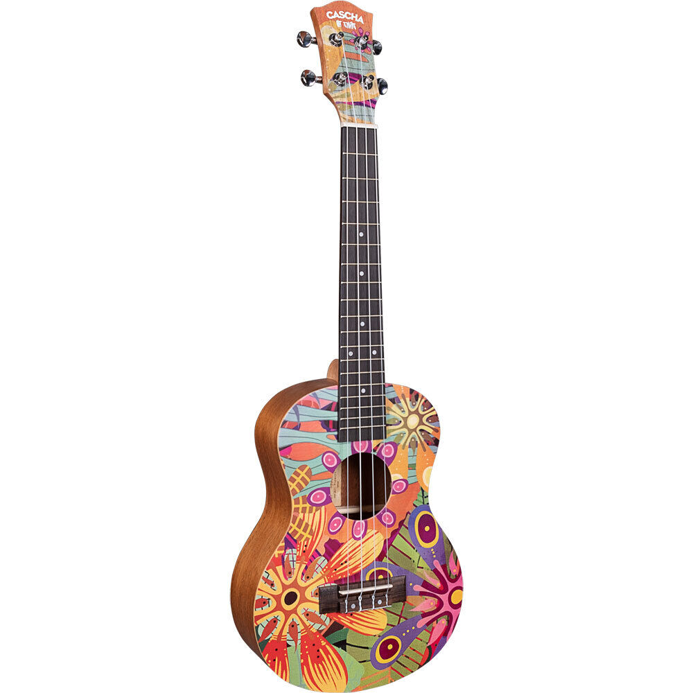 Cascha Art Series Tenor Ukulele - Flowers Design, Solid Spruce Top, Mahogany Body, Rosewood Fingerboard, Includes Carry Bag & Picks — view 3