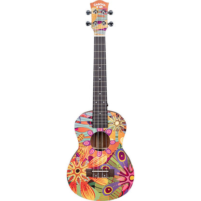 Cascha Art Series Tenor Ukulele - Flowers Design, Solid Spruce Top, Mahogany Body, Rosewood Fingerboard, Includes Carry Bag & Picks — view 2