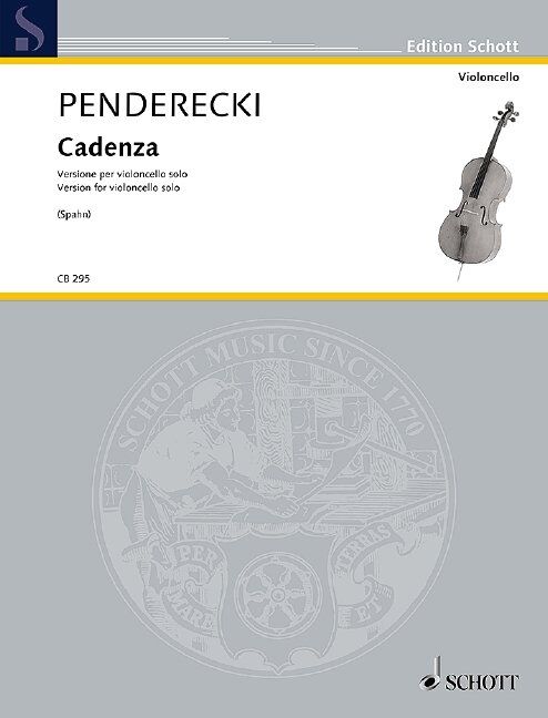 Penderecki Cadenza for Cello Solo, Arranged by Jakob Spahn, Schott Music, 8 Pages