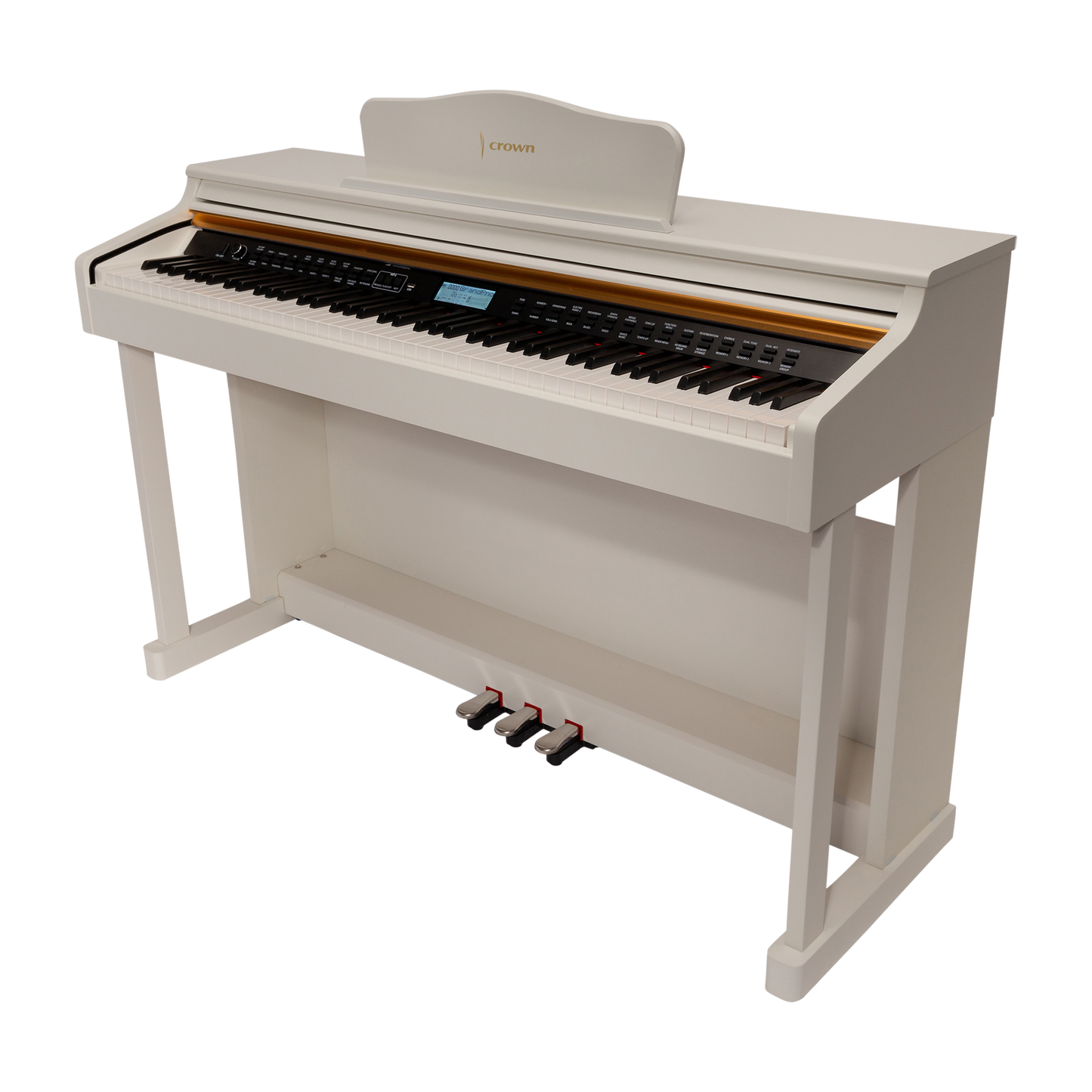 Crown CDP-913-WHT 88-Key Weighted Upright Digital Piano with French Dream Sound Engine, 600 Tones, 200 Rhythms, USB Connectivity