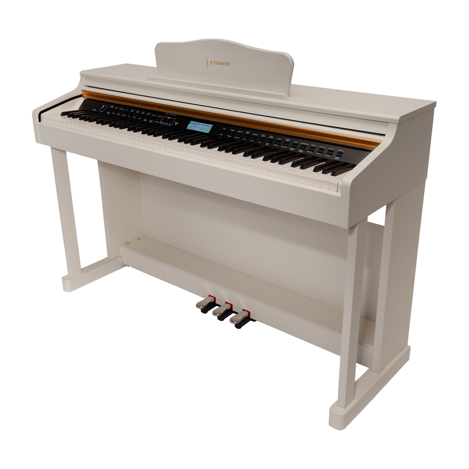 Crown CDP-913-WHT 88-Key Weighted Upright Digital Piano with French Dream Sound Engine, 600 Tones, 200 Rhythms, USB Connectivity