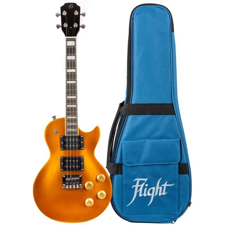 Flight Centurion GT Solid Body Electric Tenor Ukulele - Vintage Gold with Mahogany Body and Dual Humbucker Pickups, Includes Gig Bag