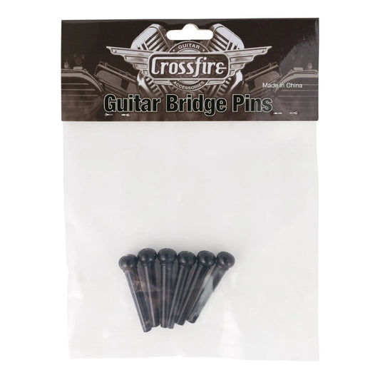 Crossfire Acoustic Guitar Bridge Pins Set of 6 Black 25mm Stem 5mm Head