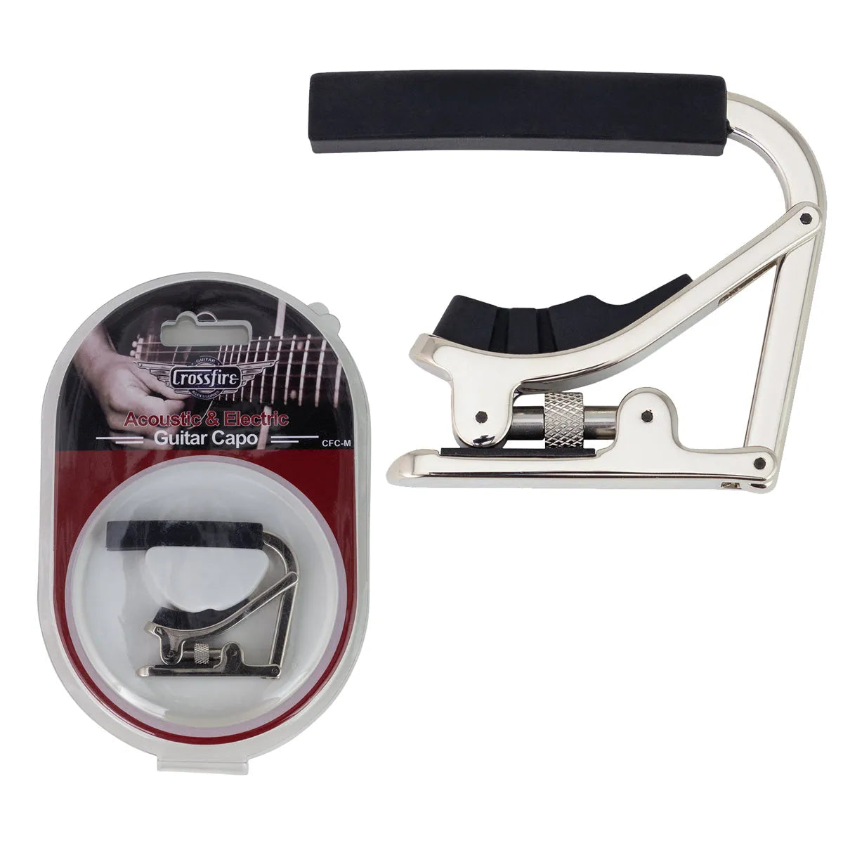 Crossfire Multi-Function Capo for Acoustic and Electric Guitars (Chrome)