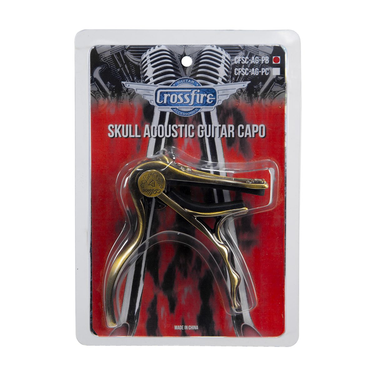 Crossfire Skull Trigger-Style Acoustic Guitar Capo - Bronze — view 2