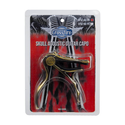 Crossfire Skull Trigger-Style Acoustic Guitar Capo - Bronze — view 2