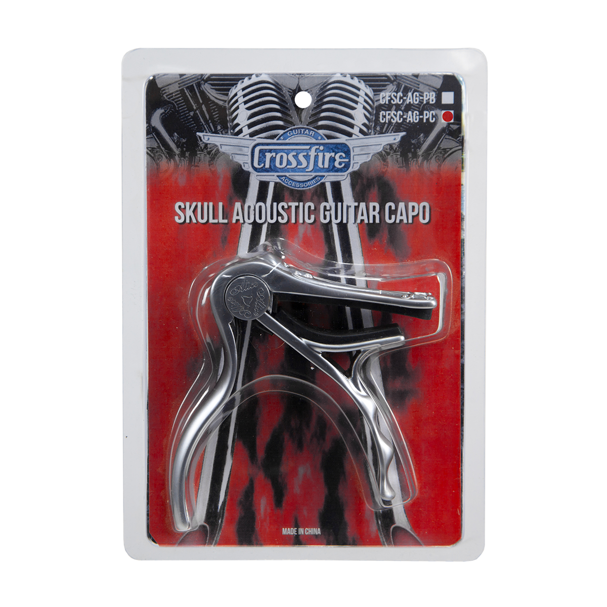 Crossfire Trigger-Style 'Skull' Acoustic Guitar Capo - Chrome — view 2