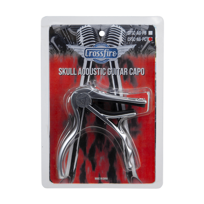 Crossfire Trigger-Style 'Skull' Acoustic Guitar Capo - Chrome — view 2