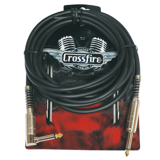 Crossfire 10' / 3 Metre Instrument Cable with Straight-Angle Metal Jacks, Low Noise, Chrome, Gold Plated Tips