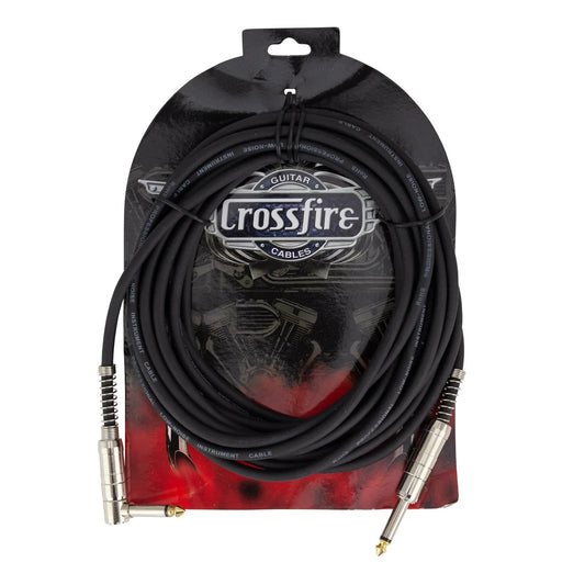 Crossfire 20' / 6 Metre Instrument Cable with Straight/Angled Metal Jacks and Gold Plated Tips