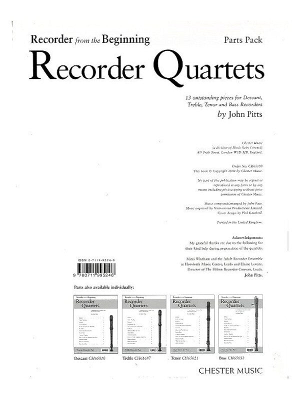 Recorder From The Beginning Recorder Quartets Pts (Set Of Parts) Book