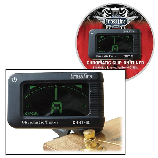 Crossfire CHST-65 Clip-On Chromatic Headstock Tuner for Guitar, Bass, Ukulele, Violin
