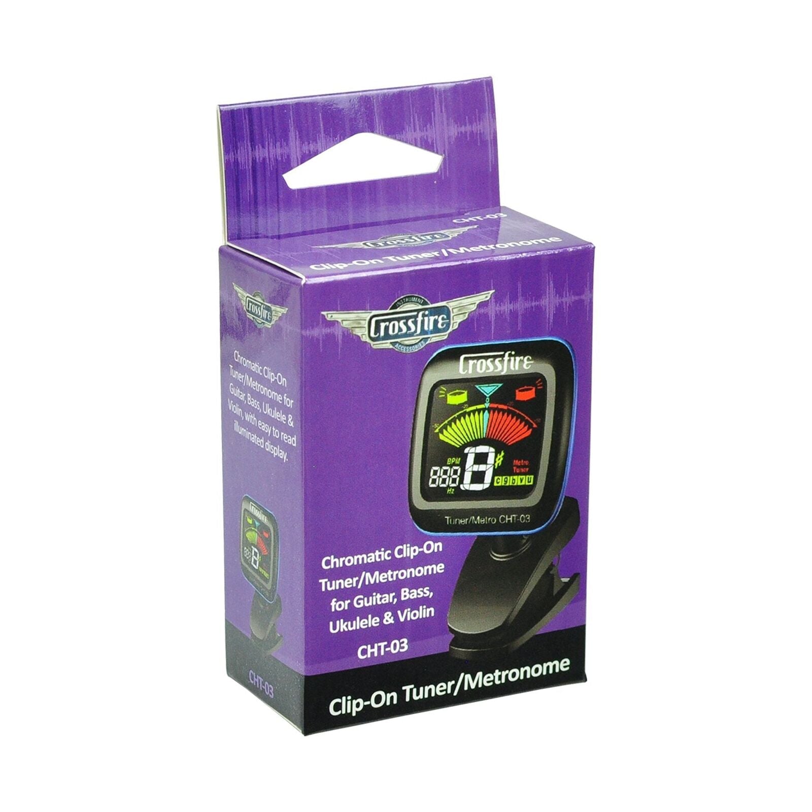 Crossfire CHT-03 Deluxe Clip-On Tuner and Metronome for Guitar, Bass, Ukulele, Violin — view 3