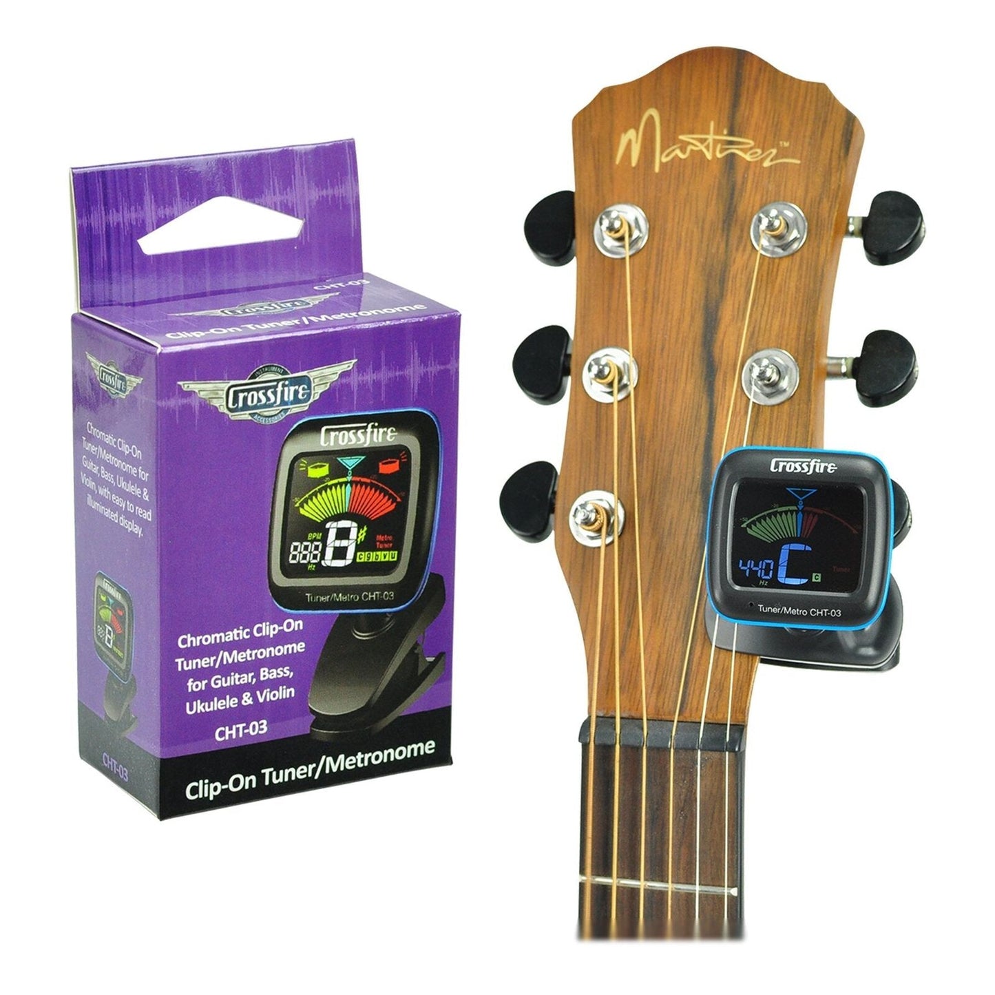 Crossfire CHT-03 Deluxe Clip-On Tuner and Metronome for Guitar, Bass, Ukulele, Violin — view 4