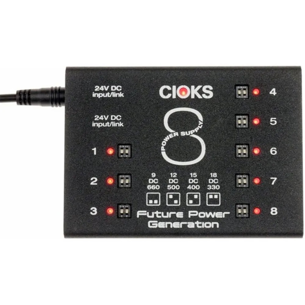 CIOKS 8 Expander Power Supply with 8 Isolated DC Outlets, 4 Selectable Voltages, 5V USB, and 24V DC AUX OUT, 660mA per Outlet