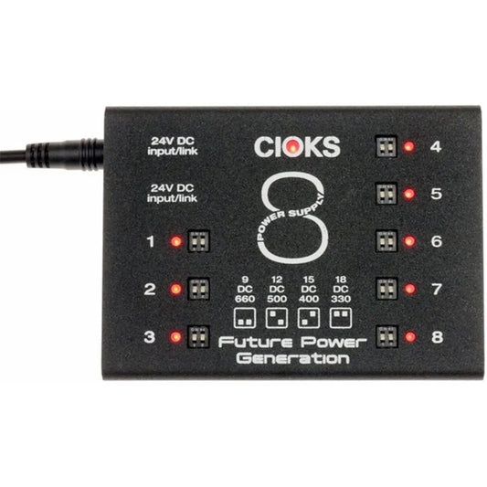 CIOKS 8 Expander Power Supply with 8 Isolated DC Outlets, 4 Selectable Voltages, 5V USB, and 24V DC AUX OUT, 660mA per Outlet