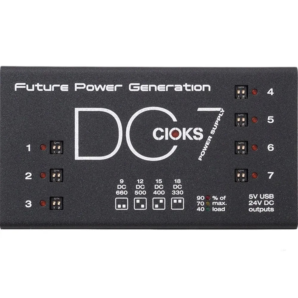 Cioks DC7 Power Supply with 7 Isolated DC Outlets, 5V USB, 24V Auxiliary, 48W Max Output, 1-Inch Profile, Includes Flex Cables