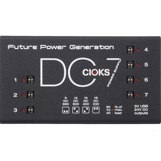 Cioks DC7 Power Supply with 7 Isolated DC Outlets, 5V USB, 24V DC Aux, 48W Total Output Power, Includes Flex Cables and Mounting Hardware