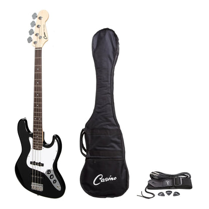Casino CJB-21 J-Style Electric Bass Guitar Black with Gig Bag and Accessories