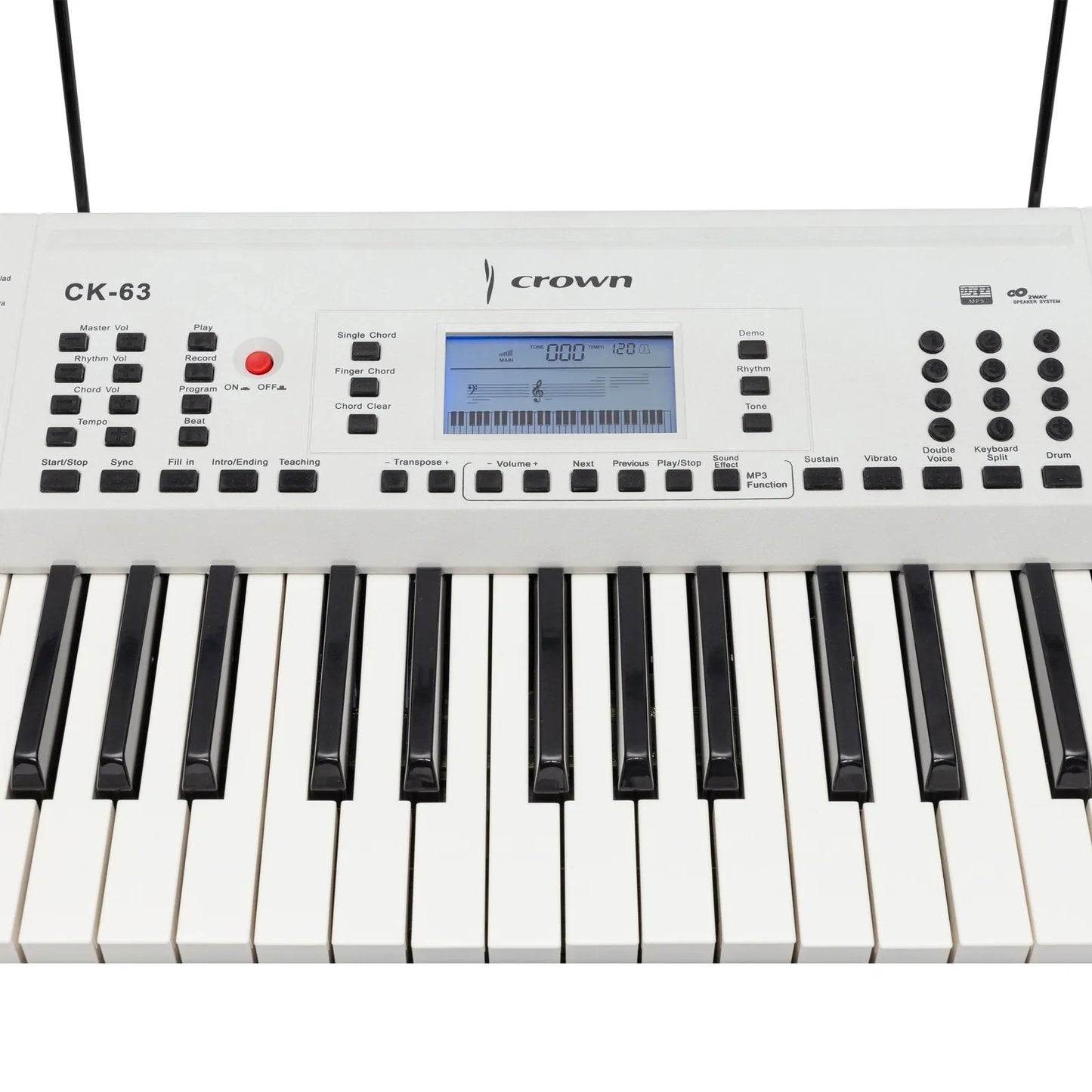 Crown CK-63 61-Key Multi-Function Electronic Portable Keyboard with USB - White — view 2