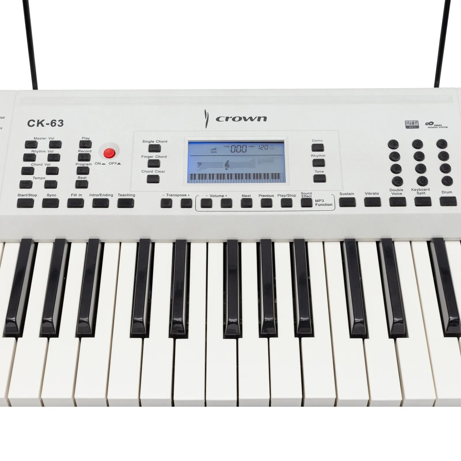 Crown CK-63 61-Key Multi-Function Electronic Portable Keyboard with USB - White — view 2