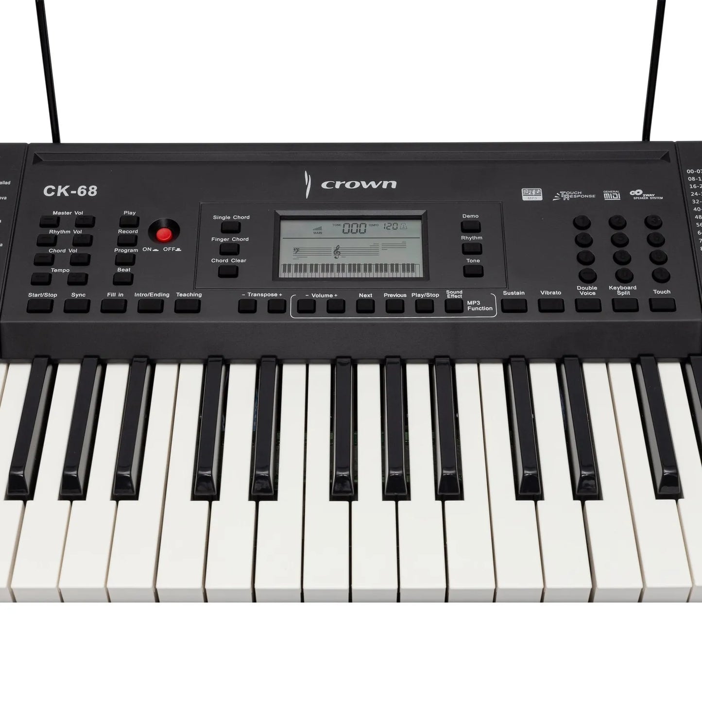 Crown CK-68 61-Key Touch Sensitive Portable Keyboard with MIDI, LCD Display, 300 Voices, 300 Rhythms, Teaching Functions, USB Compatibility — view 2