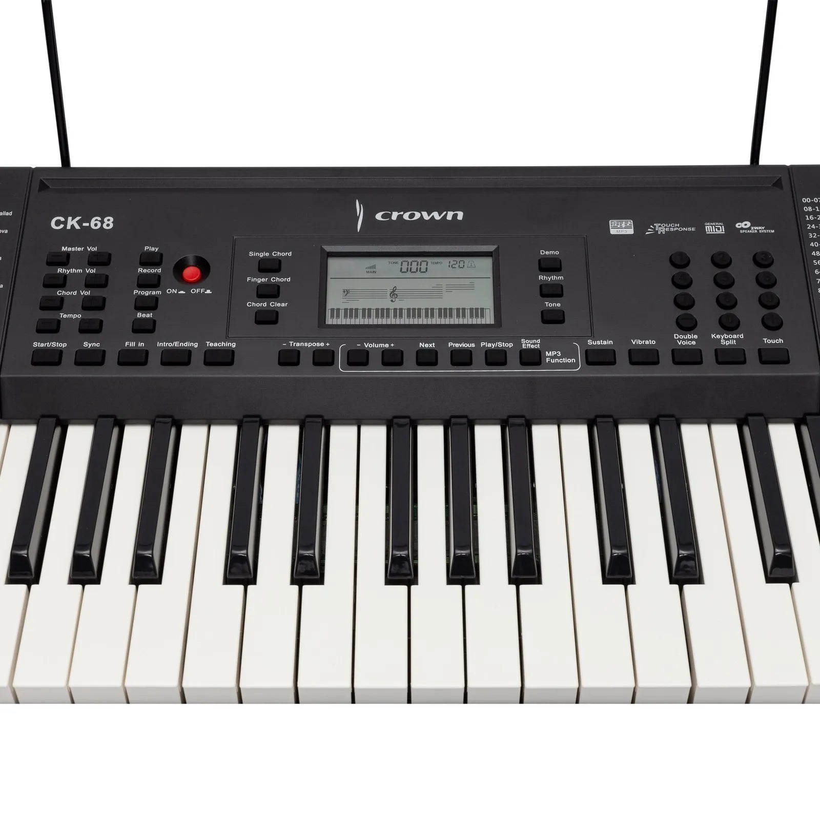 Crown CK-68 61-Key Touch Sensitive Portable Keyboard with MIDI, LCD Display, 300 Voices, 300 Rhythms, Teaching Functions, USB Compatibility — view 2