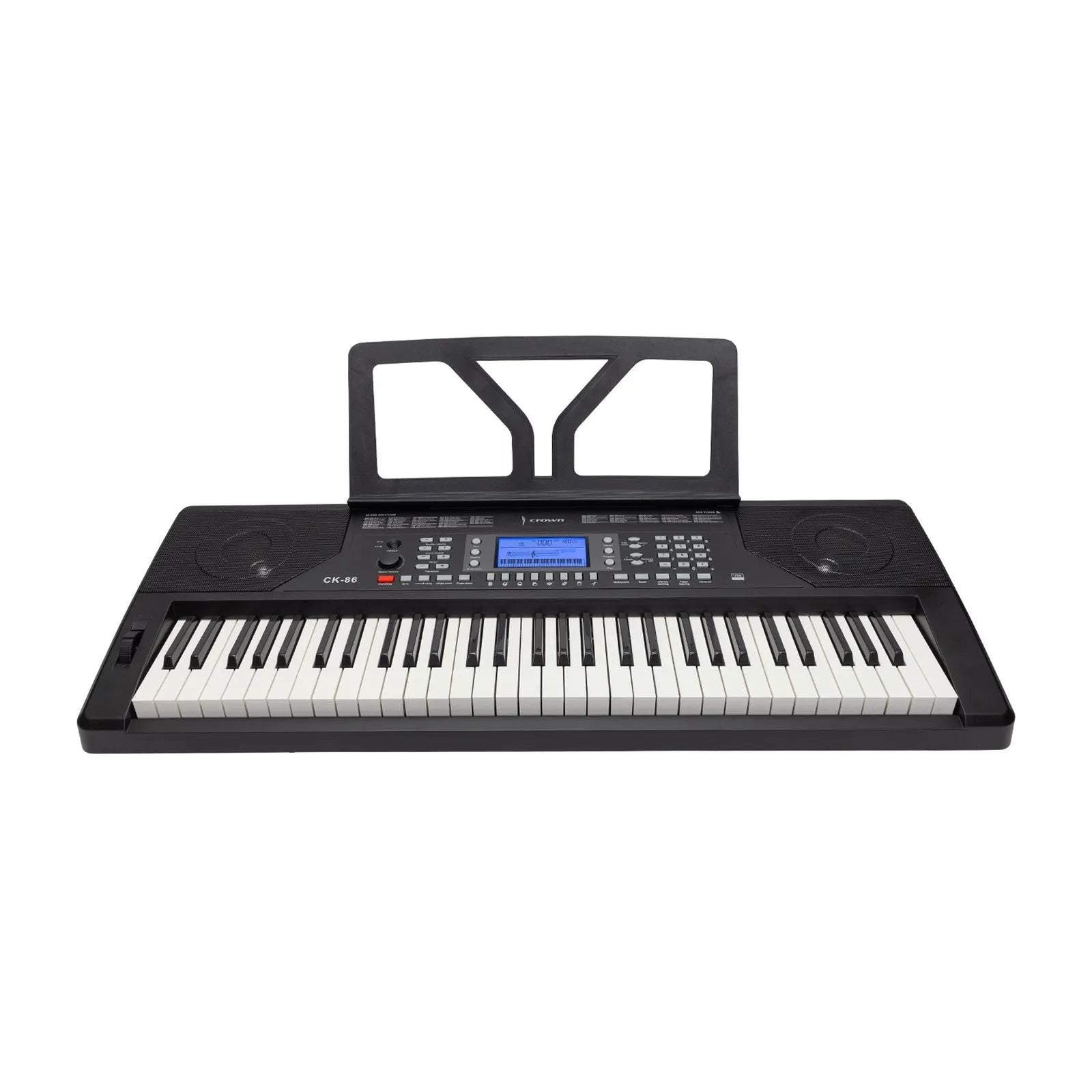 Crown CK-86 Touch Sensitive 61-Key Portable Keyboard with USB, LCD Display, 300 Voices, 300 Rhythms, Teaching Functions, Power Adapter Included