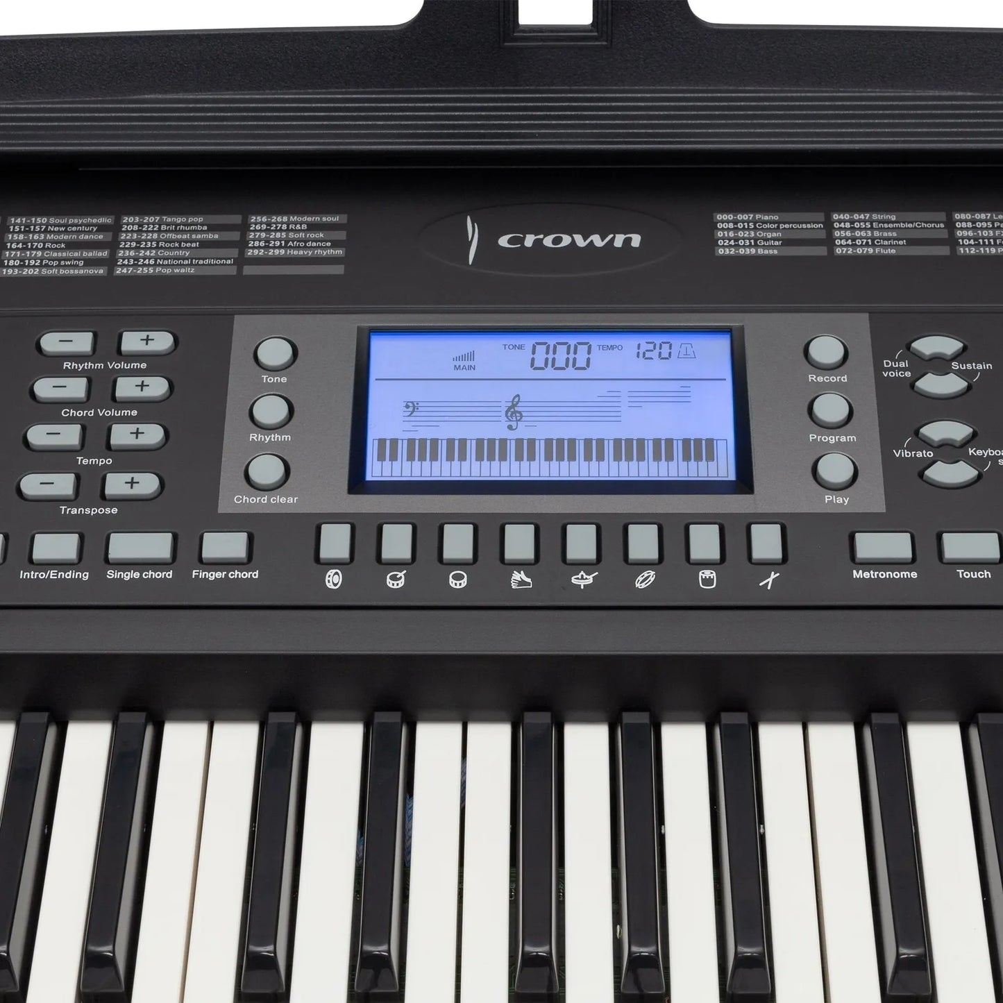 Crown CK-86 Touch Sensitive 61-Key Portable Keyboard with USB, LCD Display, 300 Voices, 300 Rhythms, Teaching Functions, Power Adapter Included — view 2