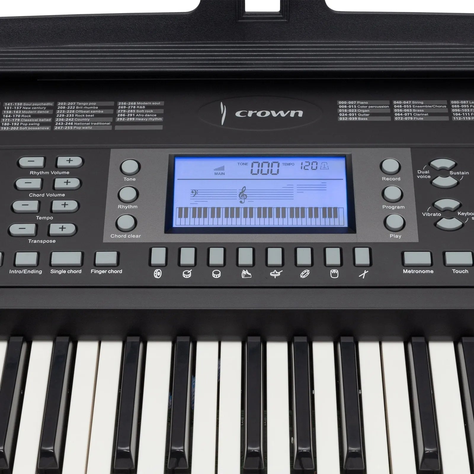 Crown CK-86 Touch Sensitive 61-Key Portable Keyboard with USB, LCD Display, 300 Voices, 300 Rhythms, Teaching Functions, Power Adapter Included — view 2