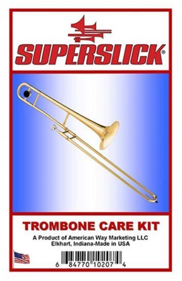 Superslick Trombone Care Kit with Polish Cloth, Slide Oil, Tuning Slide Grease, Cleaning Snake, and Mouthpiece Brush