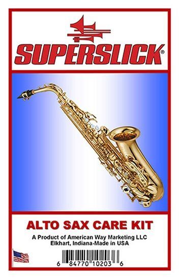 Superslick Alto Saxophone Care Kit with Polish Cloth, Cork Grease, Swabs, Reedguard, Mouthpiece Brush, and Maintenance Instructions