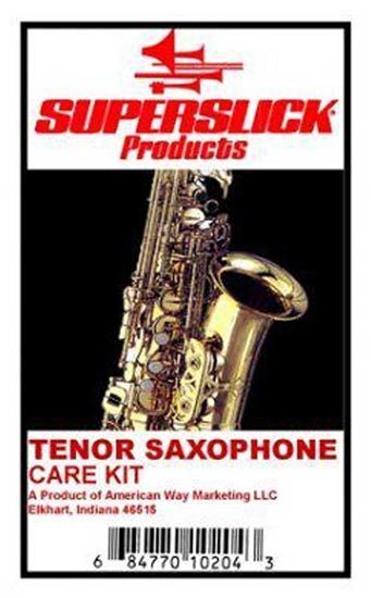 Superslick Tenor Saxophone Care Kit with Polish Cloth, Cork Grease, Swabs, Reedguard, Mouthpiece Brush, and Maintenance Instructions