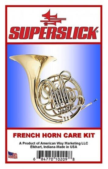 Superslick French Horn Care Kit with Polish Cloth, Oiler, Grease, Cleaning Snake, Mouthpiece Brush, and Maintenance Instructions