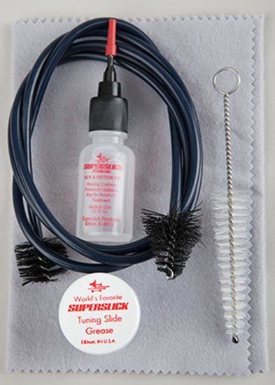Superslick French Horn Care Kit with Polish Cloth, Oiler, Grease, Cleaning Snake, Mouthpiece Brush, and Maintenance Instructions — view 2
