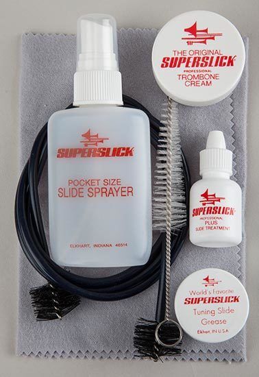 Superslick Trombone Care Kit with Polish Cloth, Slide Cream, Tuning Slide Grease, Silicone Plus, Cleaning Snake, and Mouthpiece Brush — view 2
