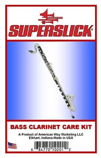 Superslick Bass Clarinet Care Kit with Polish Cloth, Swabs, Cork Grease, Oil, Brushes, and Maintenance Instructions