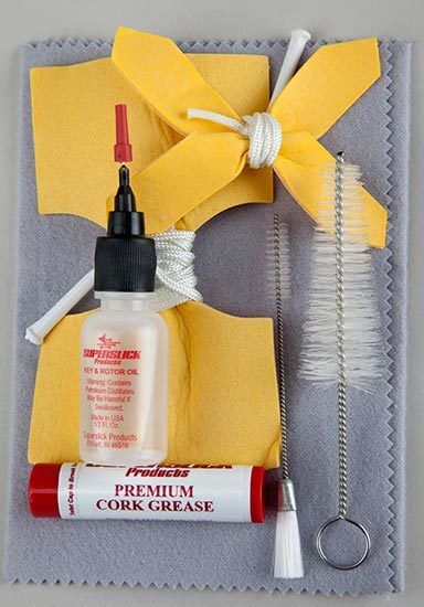 Superslick Bass Clarinet Care Kit with Polish Cloth, Swabs, Cork Grease, Oil, Brushes, and Maintenance Instructions — view 2
