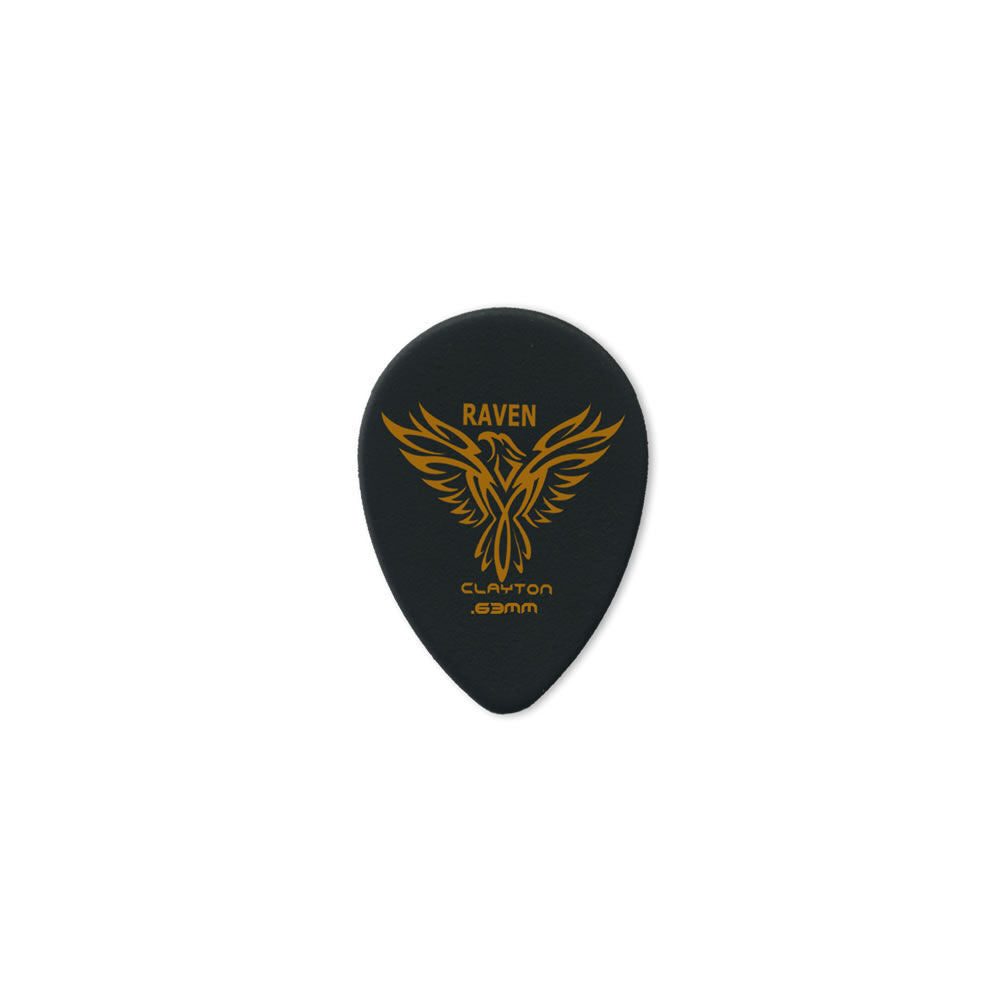 Clayton Black Raven Small Teardrop Guitar Picks 0.63mm - 12 Pack