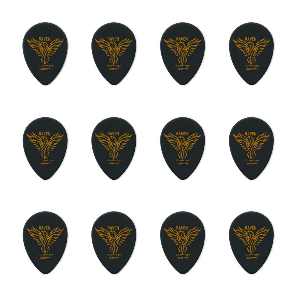 Clayton Black Raven Small Teardrop Guitar Picks 0.63mm - 12 Pack — view 2
